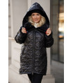 Czarna ciepła zimowa pikowana kurtka z misiem - Polin