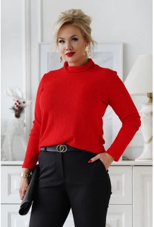 Czerwony sweter z golfem splot warkocz - Rosalia