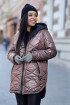 Brązowa długa zimowa kurtka pikowana z kapturem - Edwige