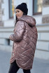 Brązowa długa zimowa kurtka pikowana z kapturem - Edwige