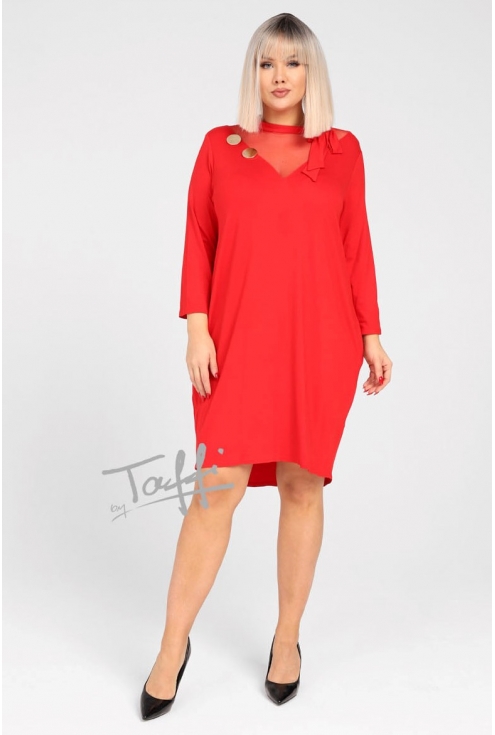 Czerwona sukienka z siateczką i wiązaniem przy dekolcie - SECRET - XL-ka