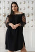 Czarna sukienka brokatowe grochy na rękawach - Mirelle