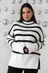 Ciepły sweter w biało-czarne paski z golfem - Amelie