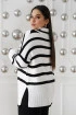 Ciepły sweter w biało-czarne paski z golfem - Amelie