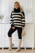 Ciepły sweter w jasnobeżowo-czarne paski z golfem - Cherrie