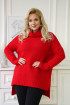 Czerwony ciepły sweter-tunika z golfem ze ściągaczem - LESCA