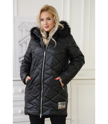 Czarna pikowana kurtka zimowa z błyszczącym wzorem w pepitkę - Ruby