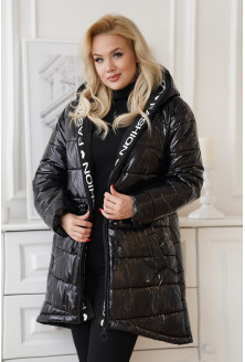 Czarna zimowa lakierowana pikowana kurtka