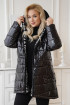 Czarna długa zimowa lakierowana pikowana kurtka z kapturem - Darina