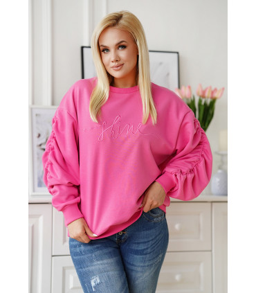Różowa bluza z marszczeniem na rękawach i haftem - Sherine