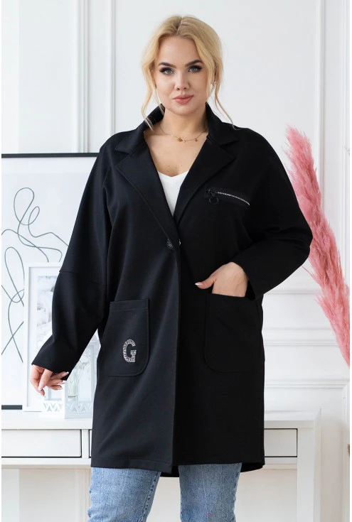 czarny elegancki płaszcz plus size
