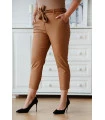 Karmelowe spodnie z eco skóry z kieszeniami i paskiem - Valentie