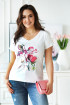 Biały t-shirt plus size z krótkim rękawem - wzór kwiaty magnolii - SASHA