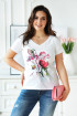 Biały t-shirt plus size z krótkim rękawem - wzór kwiaty magnolii - SASHA