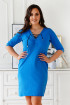 Niebieska sukienka plus size z wiązaniem na dekolcie - Nova
