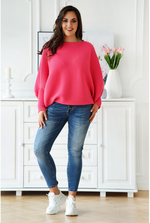 Różowy sweterek plus size z poziomym splotem - Peyton