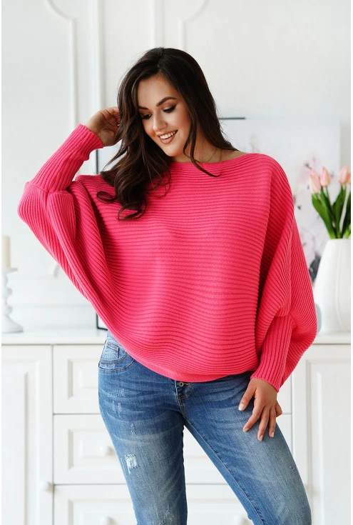 Różowy sweterek z poziomym splotem - Peyton
