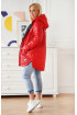 Czerwona wiosenna długa kurtka pikowana z kapturem - Edwige