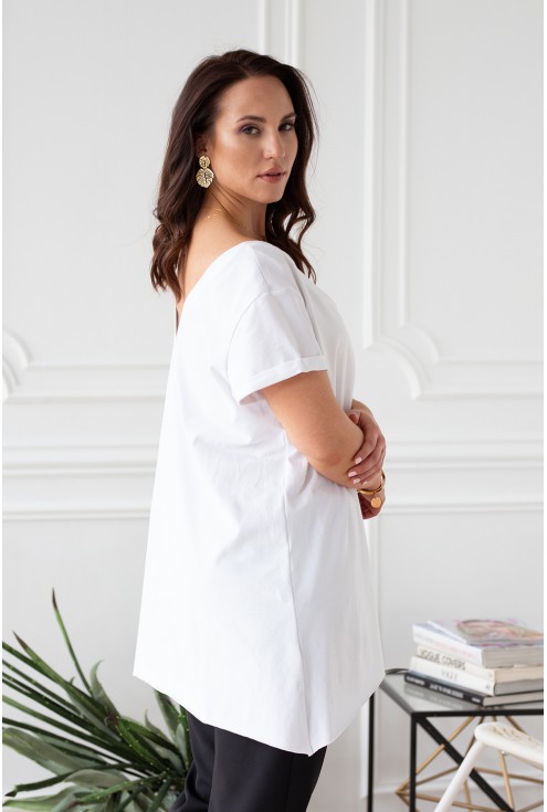Klasyczna biała bluzka tunika plus size z dekoltem w serek - NELA