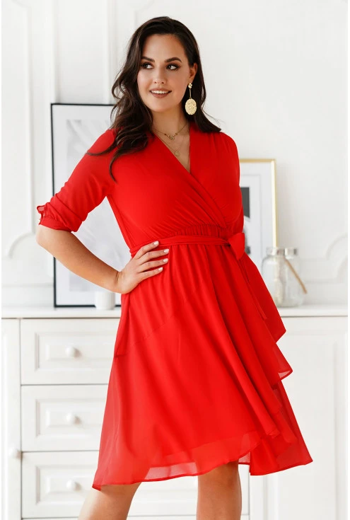 Czerwona sukienka z kopertowym dekoltem - Anisa