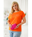 Pomarańczowa bluzka z krótkim rękawkiem z nadrukiem w kształcie serca - Ameline