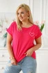 Różowa bluzka z krótkim rękawkiem z nadrukiem w kształcie serca - Ameline