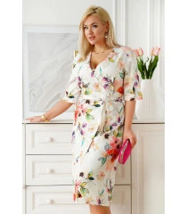 Kremowa sukienka w kolorowe kwiaty - Venezia
