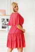 Brązowa sukienka z kopertowym dekoltem w różowe cętki - Lamer