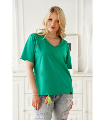 Zielona bluzka z dekoltem V z krótkim rękawem - Telisa