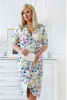 Kremowa sukienka w kolorowe lilie - Venezia