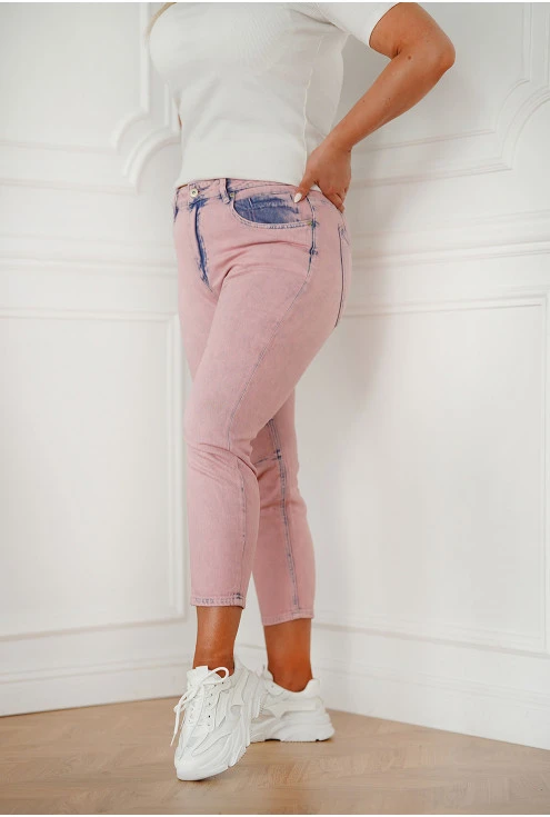 różowe jeansy z kieszeniami duże rozmiary