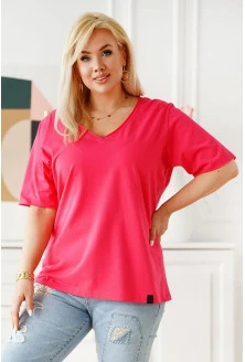 Różowa bluzka z dekoltem V z krótkim rękawem - Telisa