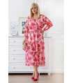 Kremowa siateczkowa sukienka w różowe kwiaty - Roseli