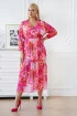 Różowa siateczkowa sukienka w kolorowe kwiaty - Roseli