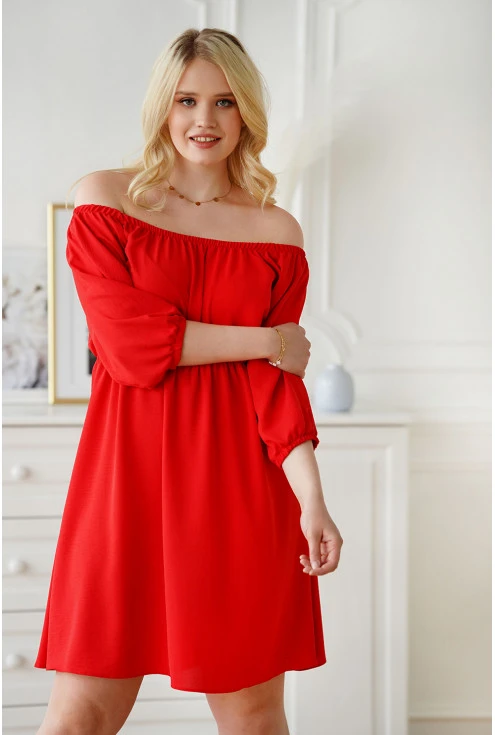 Czerwona sukienka hiszpanka z gumką w talii