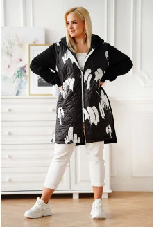 Długa czarna bluzo-kurtka z łączonych materiałów z białym wzorem - Eria