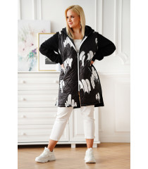 Długa czarna bluzo-kurtka z łączonych materiałów z białym wzorem - Eria