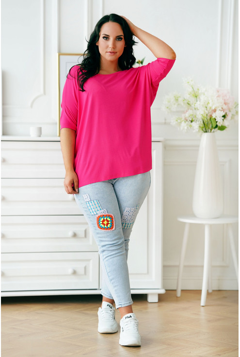 przewiewna bluzka z wiskozy różowa rozmiary plus size
