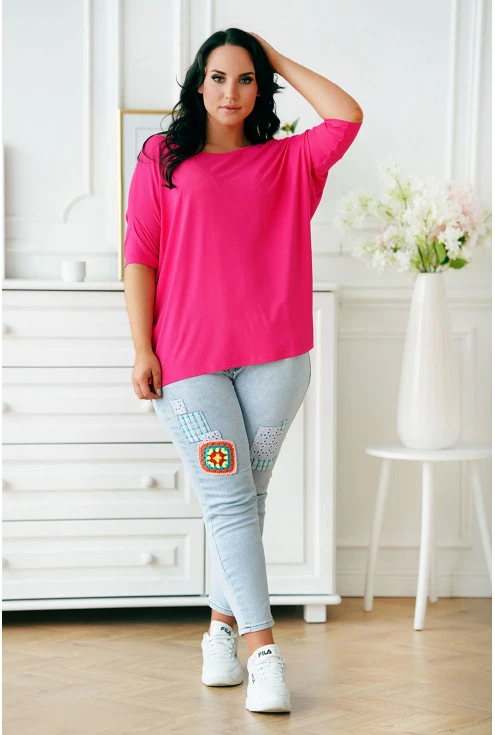 przewiewna bluzka z wiskozy różowa rozmiary plus size