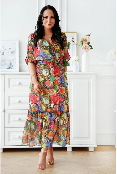 Kolorowa sukienka maxi z wzorem