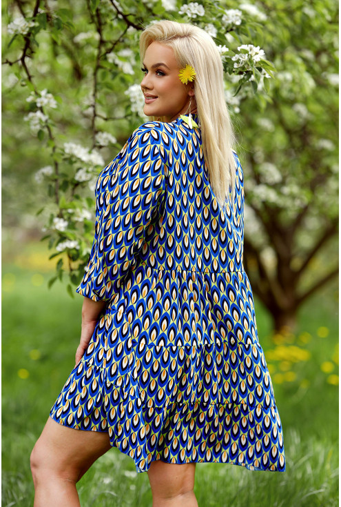 Chabrowo-limonkowa sukienka XXL w drobny wzór