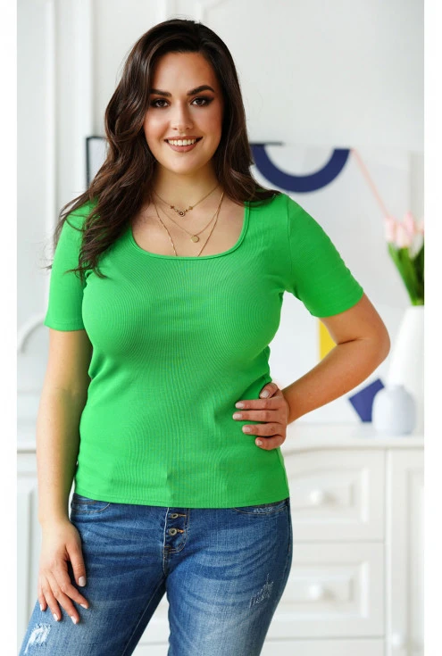 Bluzka prążkowana w kolorze zielonym (bawełna) - Cheryl