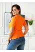 Pomarańczowa neon bluzka prążkowana z ozdobną naszywką (bawełna) - Cheryl