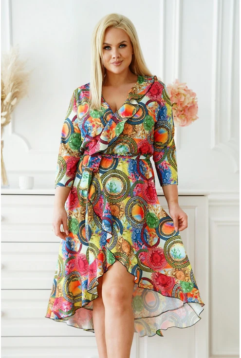 Kolorowa asymetryczna sukienka w geometryczny wzór - LILIANE