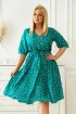 Zielono-morska rozkloszowana sukienka w drobne groszki - Marceline