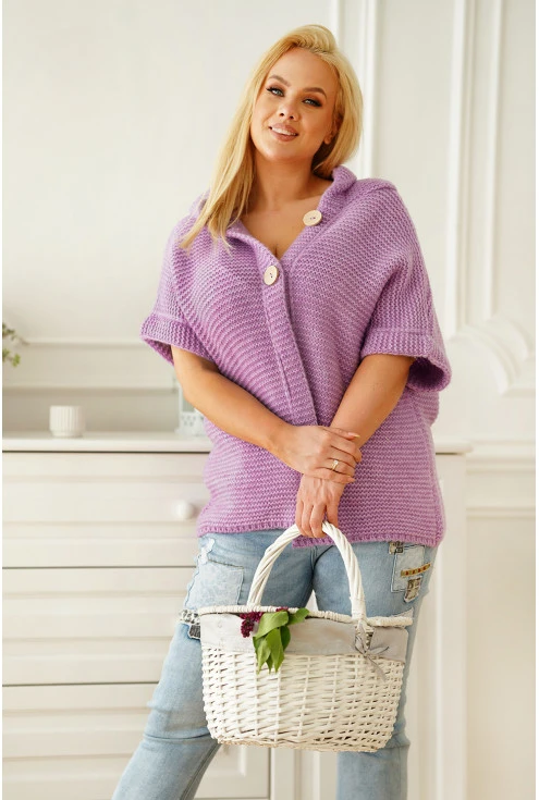 liliowy sweter zapinany na guziki