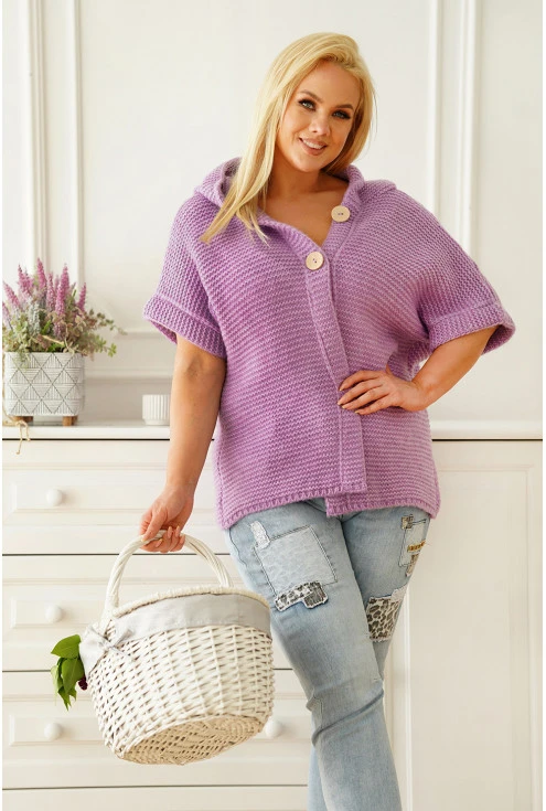 liliowy sweter z kapturem