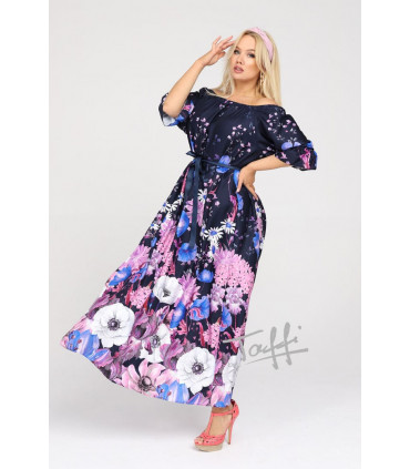 Granatowa sukienka maxi z kwiatowym dołem - PANDORA