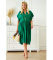 Zielona lniana sukienka z krótkim rękawkiem - Trelli - LEN 100%