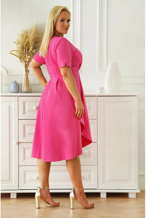 Różowa rozkloszowana sukienka z wiązaniem - Senli
